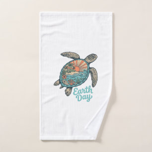 Aardedag Zeeschildpad Vintage Gravure Shirt Ontwer Handdoek