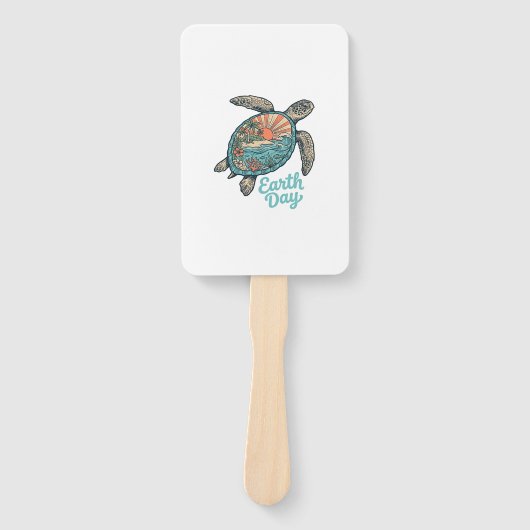 Aardedag Zeeschildpad Vintage Gravure Shirt Ontwer Handwaaier (Voorkant)