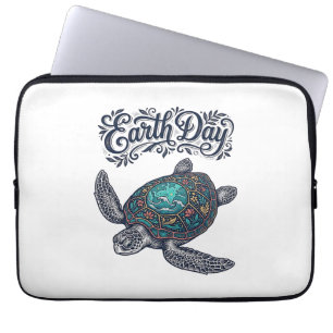 Aardedag Zeeschildpad Vintage Gravure Shirt Ontwer Laptop Sleeve