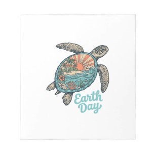 Aardedag Zeeschildpad Vintage Gravure Shirt Ontwer Notitieblok