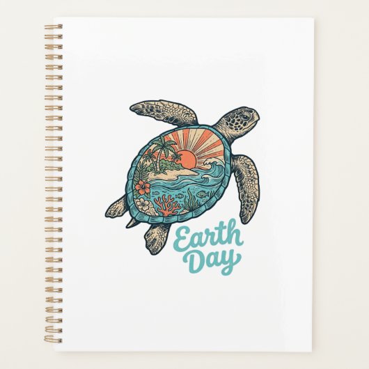 Aardedag Zeeschildpad Vintage Gravure Shirt Ontwer Planner (Voorkant)