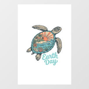 Aardedag Zeeschildpad Vintage Gravure Shirt Ontwer Raamsticker