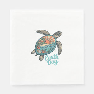 Aardedag Zeeschildpad Vintage Gravure Shirt Ontwer Servet