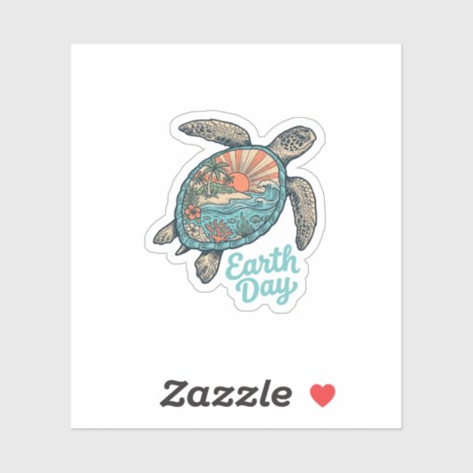 Aardedag Zeeschildpad Vintage Gravure Shirt Ontwer Sticker (Vel)