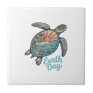 Aardedag Zeeschildpad Vintage Gravure Shirt Ontwer Tegeltje