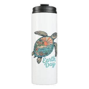 Aardedag Zeeschildpad Vintage Gravure Shirt Ontwer Thermosbeker