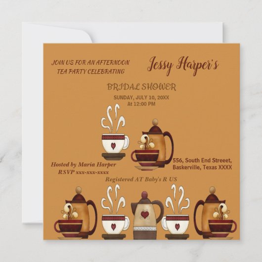 Aarden Theepot Afternoon Tea Party Bruidsmeisjes B Kaart (Voorkant)