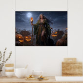 Aardespreukes van de Maanverlichte Pompoenveld Poster (Keuken)