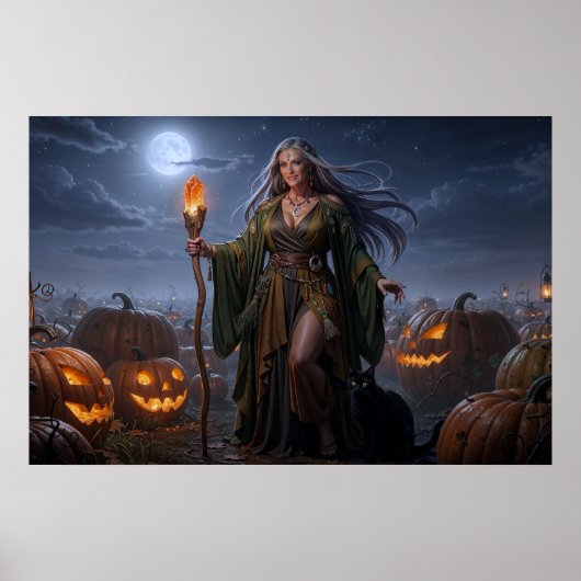 Aardespreukes van de Maanverlichte Pompoenveld Poster (Voorkant)