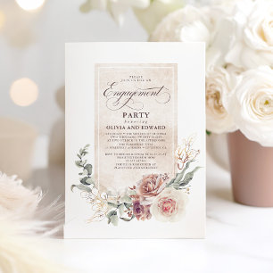 Aardetint Bloemen Boho Elegante Verlovingsfeest Kaart
