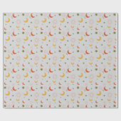 Aardetinten Baby shower Patroon Sterren Zonnen Man Cadeaupapier (Vlak)