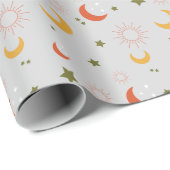 Aardetinten Baby shower Patroon Sterren Zonnen Man Cadeaupapier (Rol Hoek)