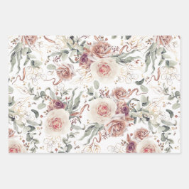 Aardetinten Bloemrijke Botanische Waterverf Patron Inpakpapier Vel