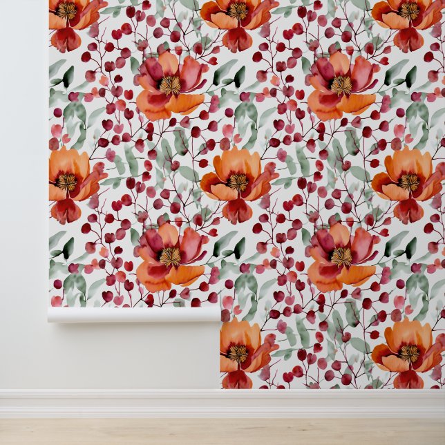 Aardetinten, herfstbloemen Monogram Behang (Applicatie)