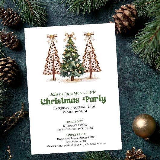 Aardetinten kerstboom luipaardprint uitnodiging
