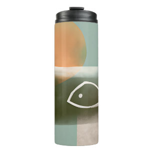 Aardetinten kruis en vis minimalistische kunst  thermosbeker