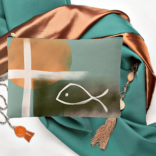 Aardetinten kruisen en vis minimalistische kunst  etui