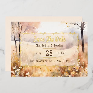 Aardetinten rustieke bloei Herfst Save The Date Folie Uitnodiging