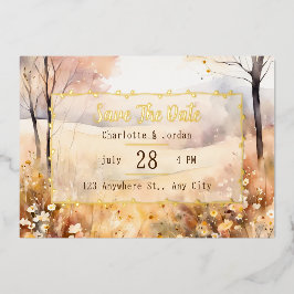 Aardetinten rustieke bloei Herfst Save The Date Folie Uitnodiging