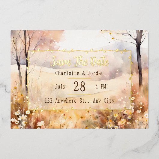 Aardetinten rustieke bloei Herfst Save The Date Folie Uitnodiging (Voorkant)