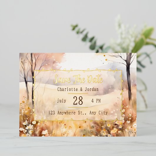 Aardetinten rustieke bloei Herfst Save The Date Folie Uitnodiging (Staand Voorkant)