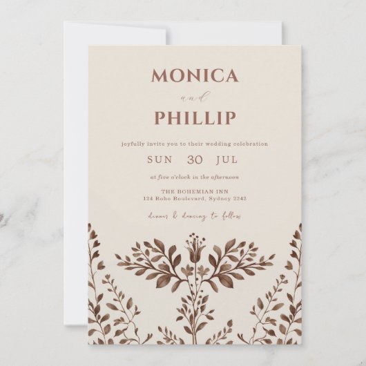 Aardetinten rustieke herfst bloei bruiloft kaart (Voorkant)