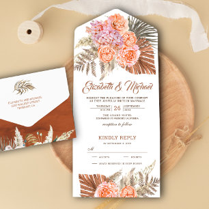 Aardetinten Verbrand Oranje Bloem Boho Palm Bruilo All In One Uitnodiging