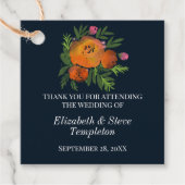 Aardetinten Verbrand Sinaasappel Navy Bloemen Huwe Bedankjes Labels (Voorkant)