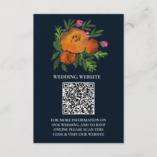 Aardetinten Verbrand Sinaasappel Navy Bloemen Huwe Informatiekaartje (Voorkant)