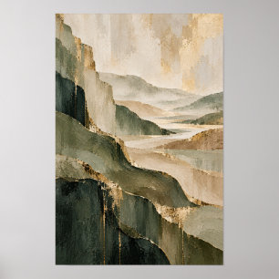 Aardetone Abstract Gelaagde Berg Muurkunst Poster