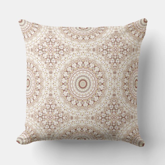Aardetonen Geometrisch Mandala Patroon Kussen (Voorkant)