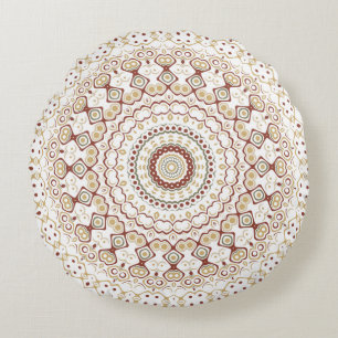Aardetonen Geometrisch Mandala Patroon Rond Kussen