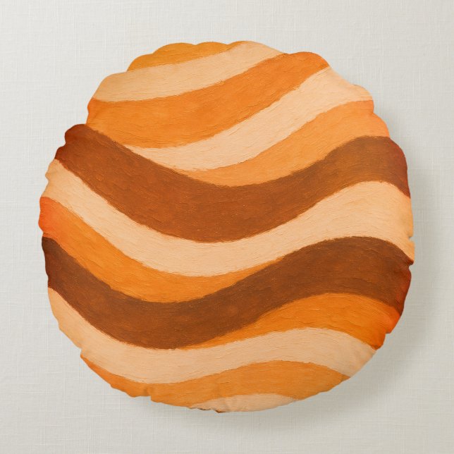 Aardetoon Abstract Golfcirkelontwerp Rond Kussen (Voorkant)