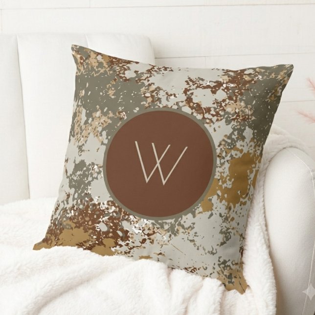 Aardetoon Abstract Grunge Minimalistische Monogram Kussen (This personalized throw pillow with a rustic monogram is the perfect housewarming gift for a friend)