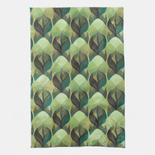 Aardetoon groene geometrische vintage patroon theedoek