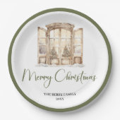 Aardetoon Kerst Script Aangepaste Familienaam  Papieren Bordje (Voorkant)
