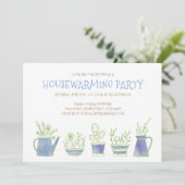 Aardewerk en Planten Housewarming Party Blue Kaart (Staand voorkant)