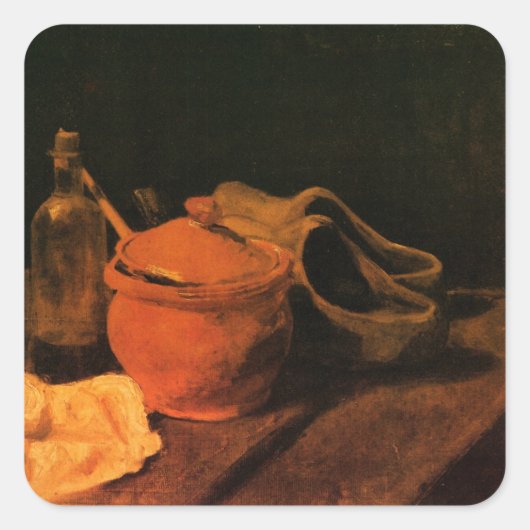 Aardewerk, fles en klompen door Vincent van Gogh Vierkante Sticker (Voorkant)
