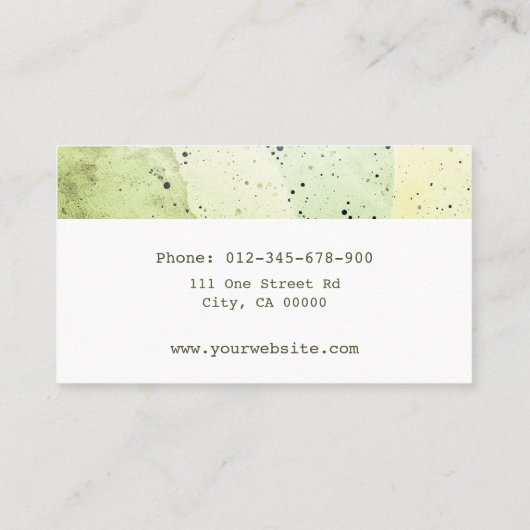 Aardewerk handgemaakt moderne schone textuur groen visitekaartje (Achterkant)