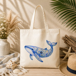 Aardewerk met bloemmotief Blauwe Walvis Tote Bag