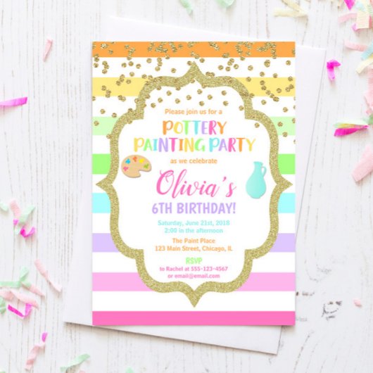 Aardewerk schilderij verf verjaardagsfeestuitnodig kaart