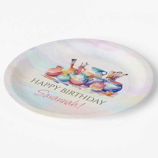 Aardewerk schilderij verjaardagsfeestje papieren bordje (Gekanteld)