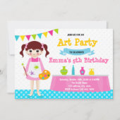 Aardewerk schilderij verjaardagsfeestje uitnodigin kaart (Voorkant)