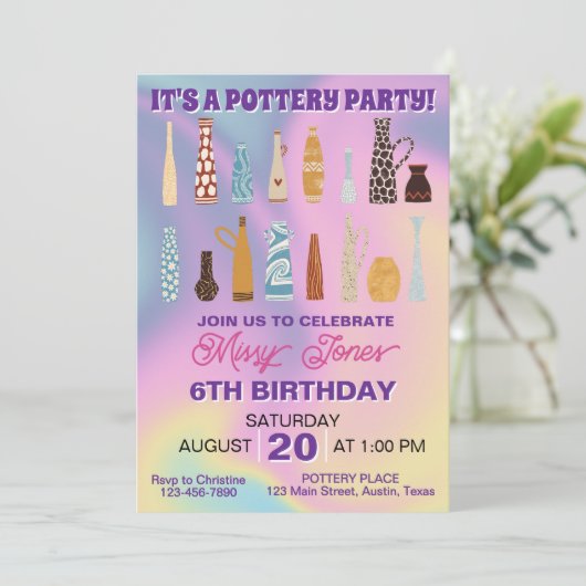 Aardewerk verjaardagsfeestje kaart (Staand voorkant)