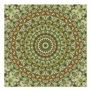 Aardgroen en bruin mandala patroonontwerp perfect poster