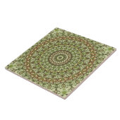 Aardgroen en bruin mandala patroonontwerp tegeltje (Zijkant)