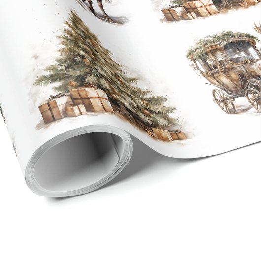 Aardgroen goud Kerstmis Rendier koets boom Cadeaupapier (Rol Hoek)