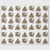 Aardgroen goud Kerstmis Rendier koets boom Cadeaupapier (Vlak)