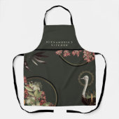 Aardgroene artistieke Floral + Jouw naam Kitchen Schort (Voorkant)