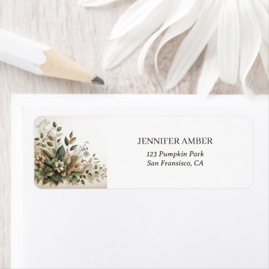 Aardgroene botanische Waterverf Modern Floral Etiket (Insitu)